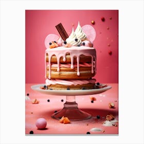 Pink Cake With Icing sweet food Canvas Print