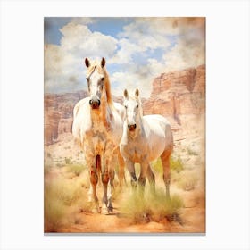 Horses Painting In Namibrand Nature Reserve, Namibia 3 Canvas Print