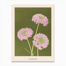 Pink & Green Scabiosa 1 Flower Poster Canvas Print
