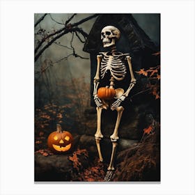 Vintage Halloween Gothic Skeleton Painting (4) Canvas Print