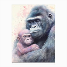 Baby And Mama Gorilla Art Watercolour Nursery 2 Canvas Print