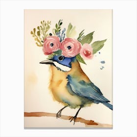 Bird With Flowers Canvas Print