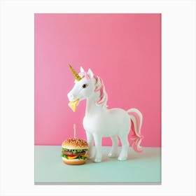 Toy Unicorn Eating A Cheese Burger Canvas Print