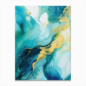 Blue, Green, Gold Flow Asbtract Painting 2 Canvas Print