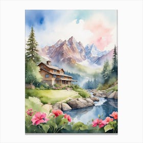 Watercolor Of A Mountain House Canvas Print