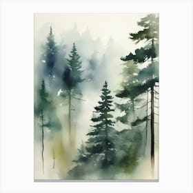 Appalachian Mountains of Misty Pines Watercolor Print of Evergreen Forest..143 Canvas Print