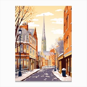 Vintage Winter Travel Illustration Oxford United Kingdom 2 Canvas Print