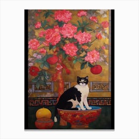 Peony With A Cat 1 Art Nouveau Klimt Style Canvas Print