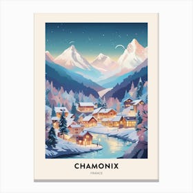 Winter Night  Travel Poster Chamonix France 2 Canvas Print