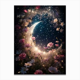 Moon And Flowers Canvas Print