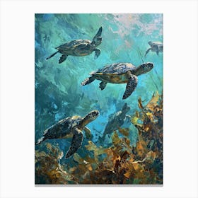 Group Of Sea Turtles Underwater 1 Canvas Print