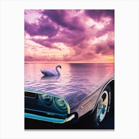 Classic Car Swan and pink clouds Canvas Print