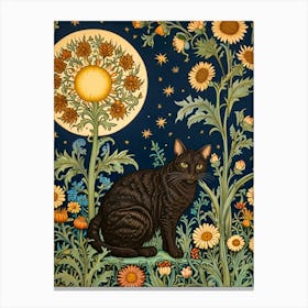 William Morris Black Cat In Sunflowers Canvas Print