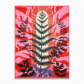 Pink And Red Plant Illustration Boston Fern 1 Canvas Print