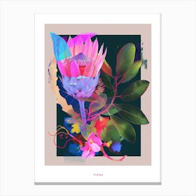 Protea 4 Neon Flower Collage Poster Canvas Print
