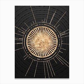 Geometric Glyph Symbol in Gold with Radial Array Lines on Dark Gray n.0075 Canvas Print