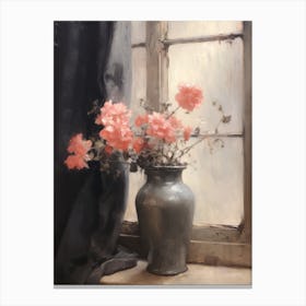 Vintage Flower Rose In Window Sill Canvas Print