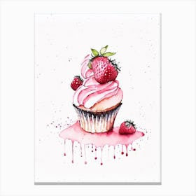 Strawberry Cupcakes, Dessert, Food Minimalist Watercolour 1 Canvas Print