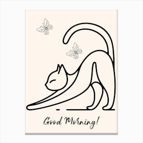 Stretching Cat Line Art Canvas Print