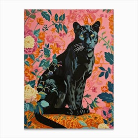 Floral Animal Painting Black Panther 2 Canvas Print