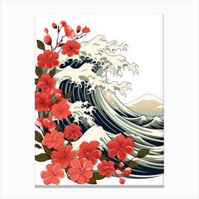 Great Wave With Rose Flower Drawing In The Style Of Ukiyo E 3 Canvas Print