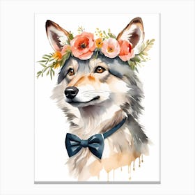 Baby Wolf Flower Crown Bowties Woodland Animal Nursery Decor (22) Canvas Print