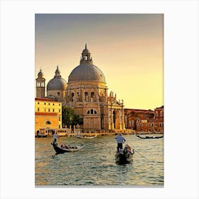 Gondolas And Church Venice Italy Canvas Print