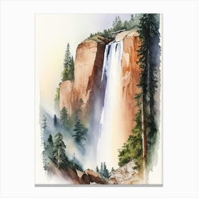 Yosemite Upper Falls, United States Water Colour  (1) Canvas Print