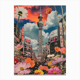 Osaka   Floral Retro Collage Style 3 Canvas Print