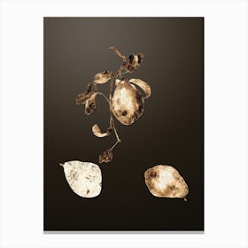 Gold Botanical Pear on Chocolate Brown Canvas Print