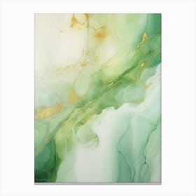 Green, White, Gold Flow Asbtract Painting 1 Canvas Print