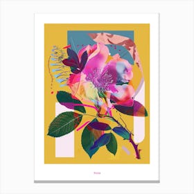 Rose 7 Neon Flower Collage Poster Canvas Print