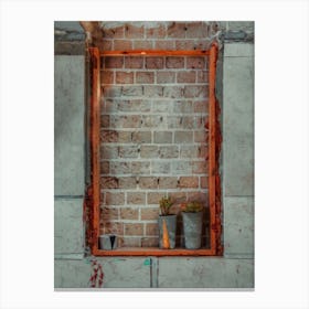 Window Sealed With Red Bricks In An Abandoned Building Canvas Print