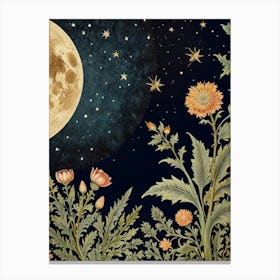 Moon And Flowers Style William Morris 25 Canvas Print