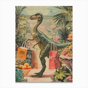 Dinosaur Shopping Retro Collage 3 Canvas Print