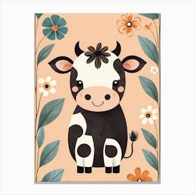 Floral Cute Baby Cow Nursery (20) Canvas Print