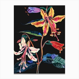 Neon Flowers On Black Coral Bells 4 Canvas Print