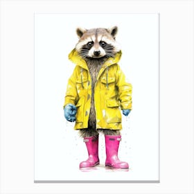 Pink Raccoon Wearing Yellow Boots 2 Canvas Print