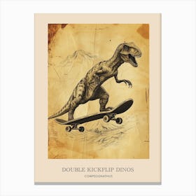 Compsognathus Vintage Dinosaur Poster 2 Canvas Print