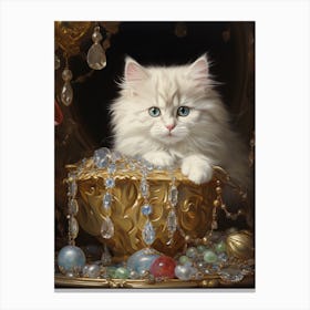 Kitten With Jewels Rococo Style 1 Canvas Print