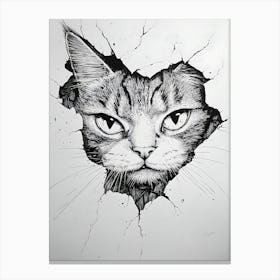 Angry Cat Watching from Wall Hole 3 Canvas Print