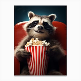 Cartoon Tanezumi Raccoon Eating Popcorn At The Cinema 4 Canvas Print