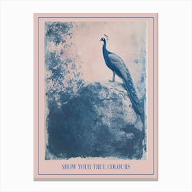 Navy Blue Peacock Portrait Cyanotype Inspired 1 Poster Canvas Print