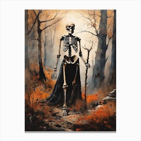 Vintage Halloween Gothic Skeleton Painting (26) Canvas Print