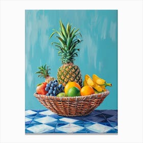 Tropical Fruit Basket Blue Checkerboard 1 Canvas Print
