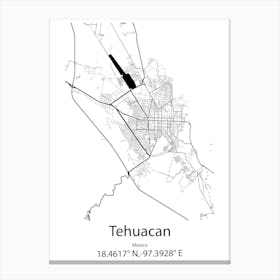 Tehuacan,Mexico Minimalist Map Canvas Print