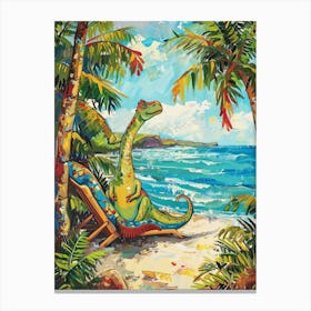 Dinosaur On A Sun Lounger On The Beach 1 Canvas Print