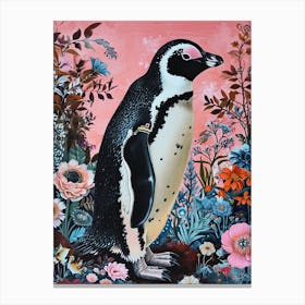 Floral Animal Painting Emperor Penguin 4 Canvas Print