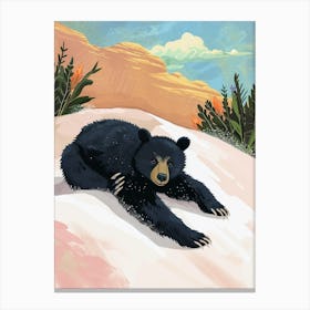 American Black Bear Cub Sliding Down A Snowy Hill Storybook Illustration 1 Canvas Print