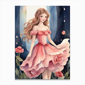 Fairytale Girl In Pink Dress 1 Canvas Print